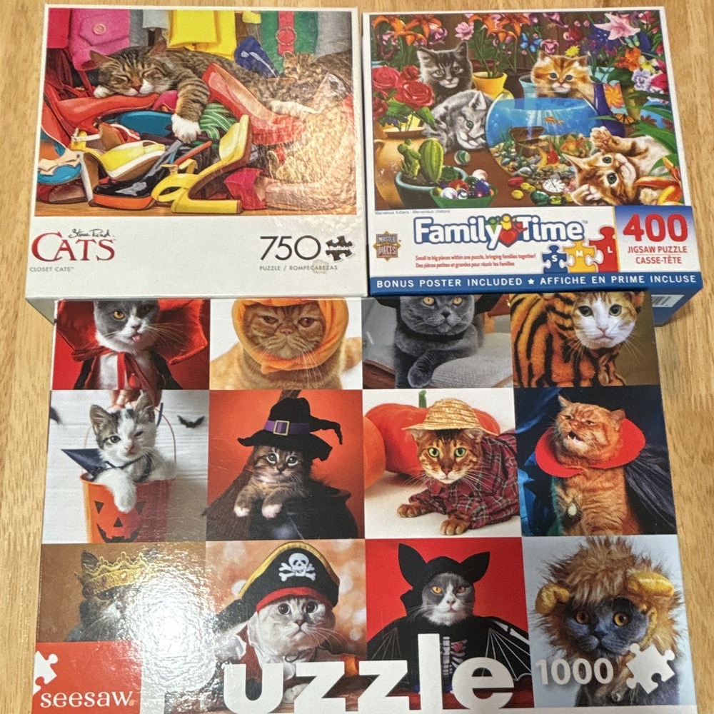 Cuddly Cat  Puzzle Pack of 3, 750/400/1000 Piece